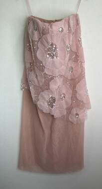 Helsi Margot Strapless Beaded Floral Tulle Pink Pearl Gown Women’s Dress SIZE M